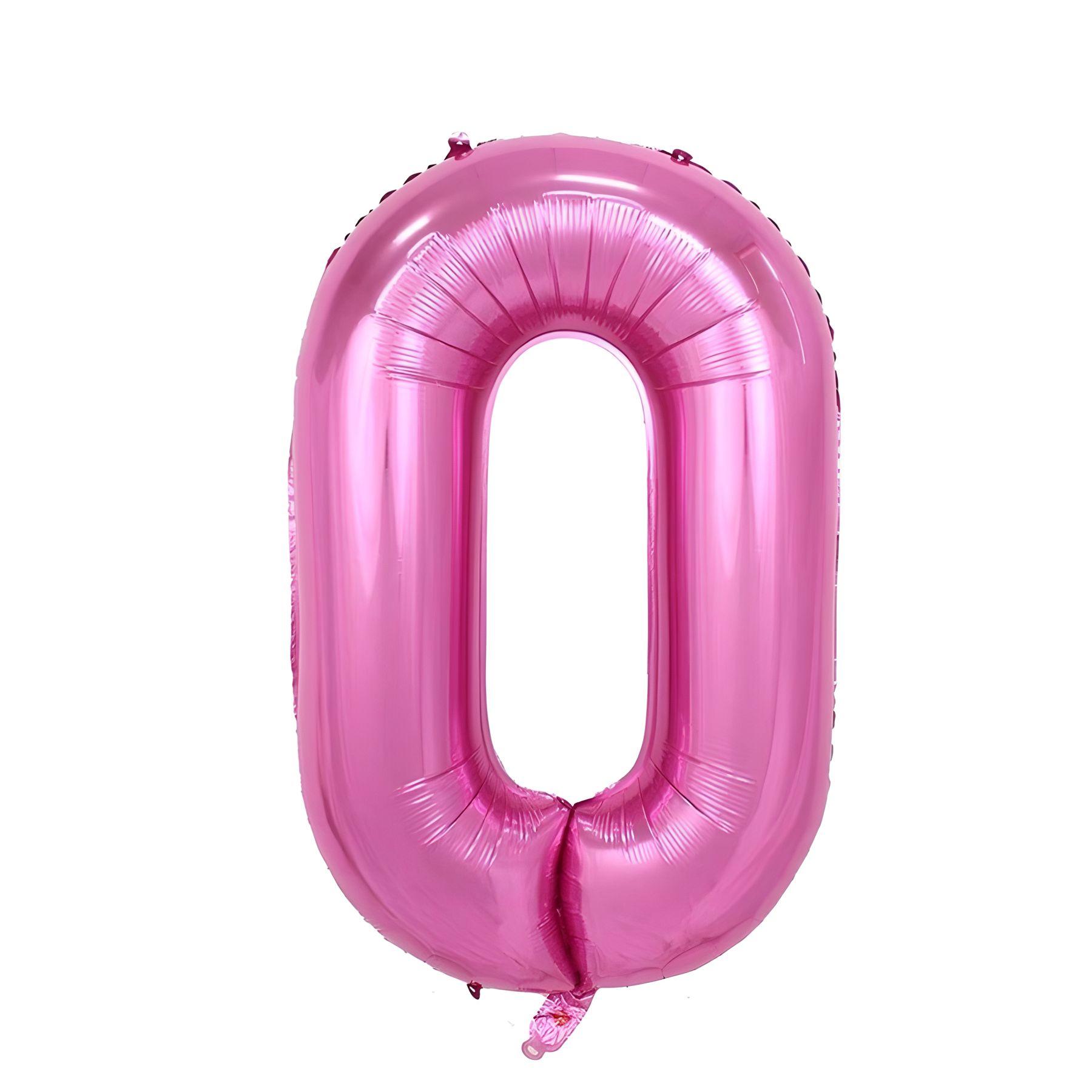 Folienballon Zahl 0, ca. 80 cm, pink, für Luftbefüllung