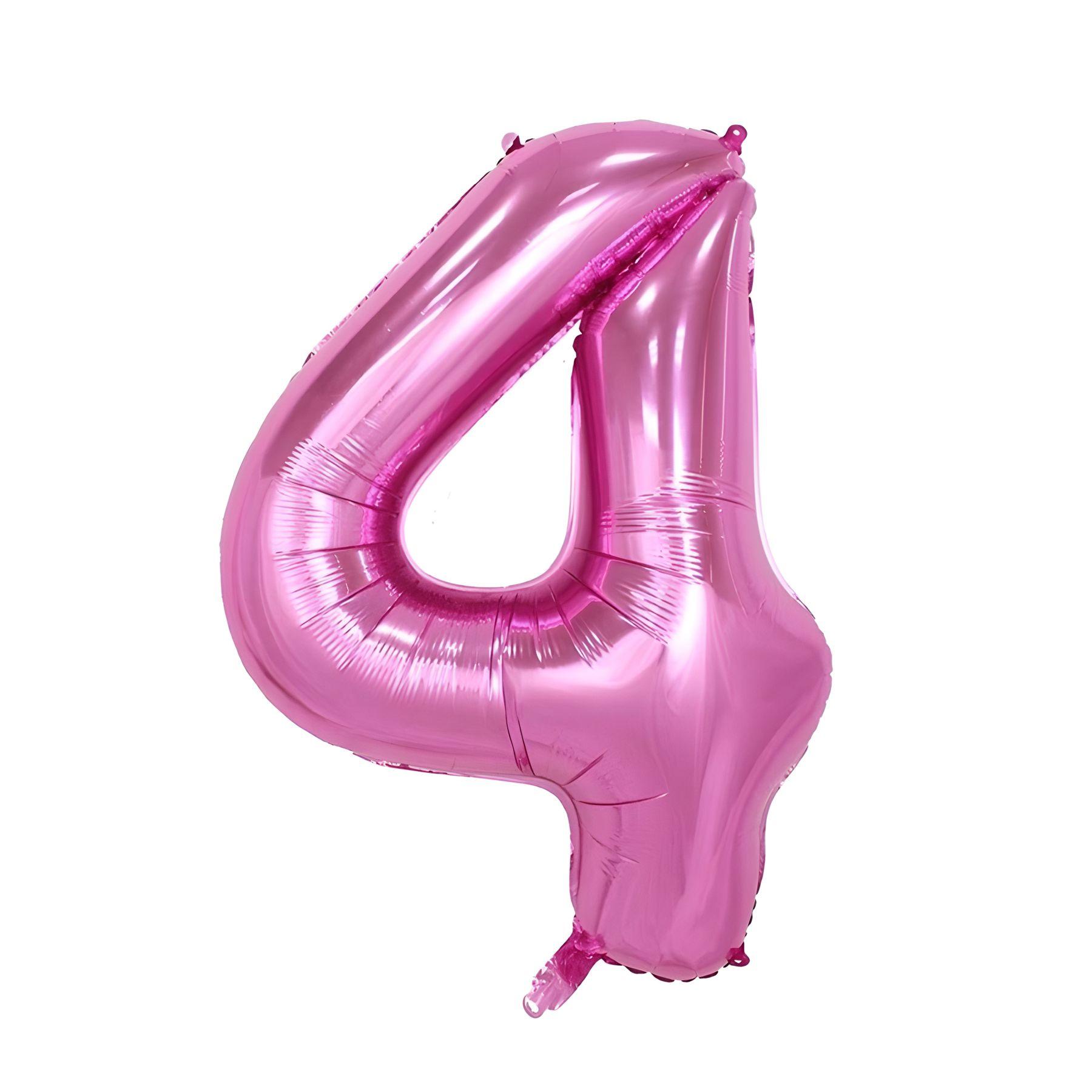 Folienballon Zahl 4, ca. 80 cm, pink, für Luftbefüllung