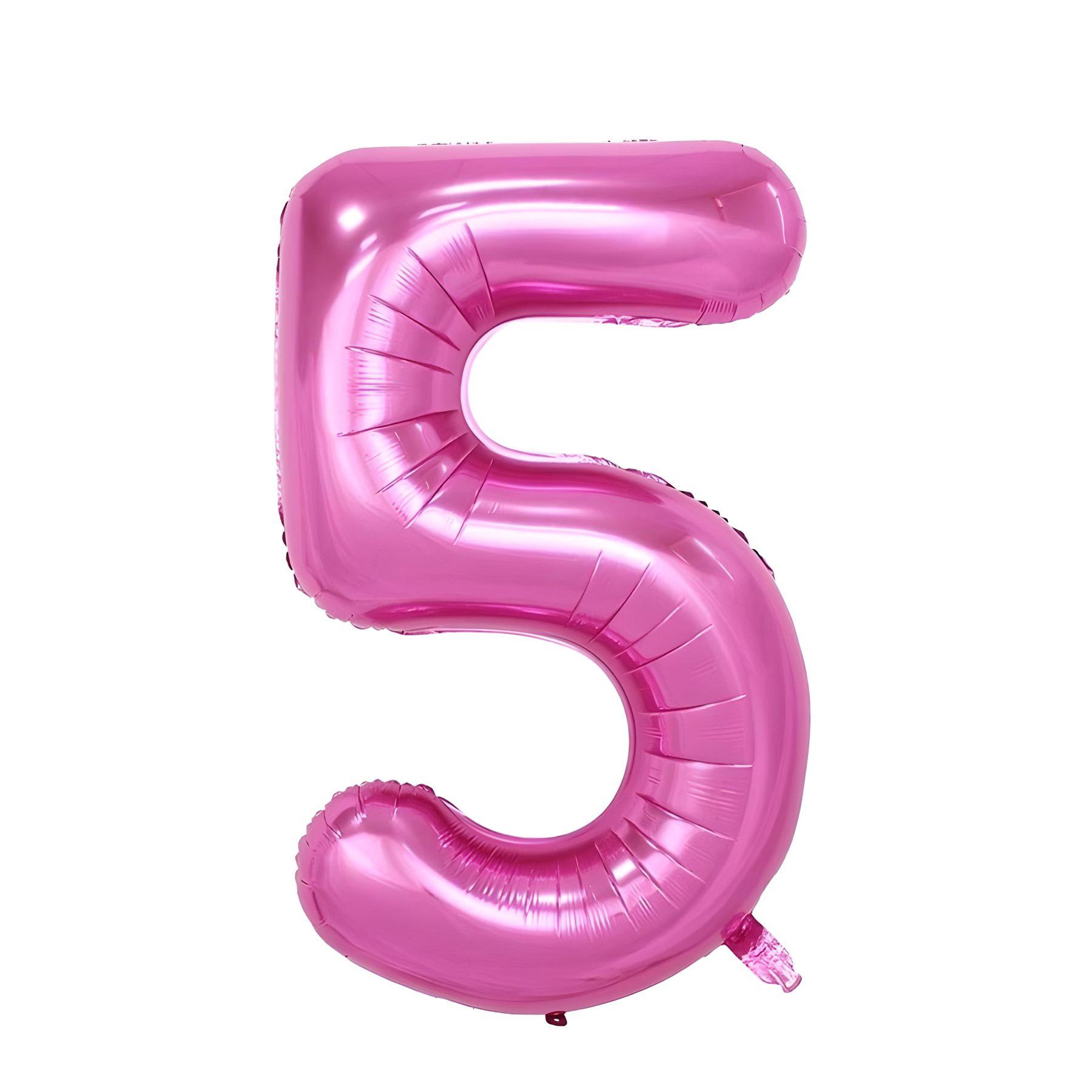 Folienballon Zahl 5, ca. 80 cm, pink, für Luftbefüllung