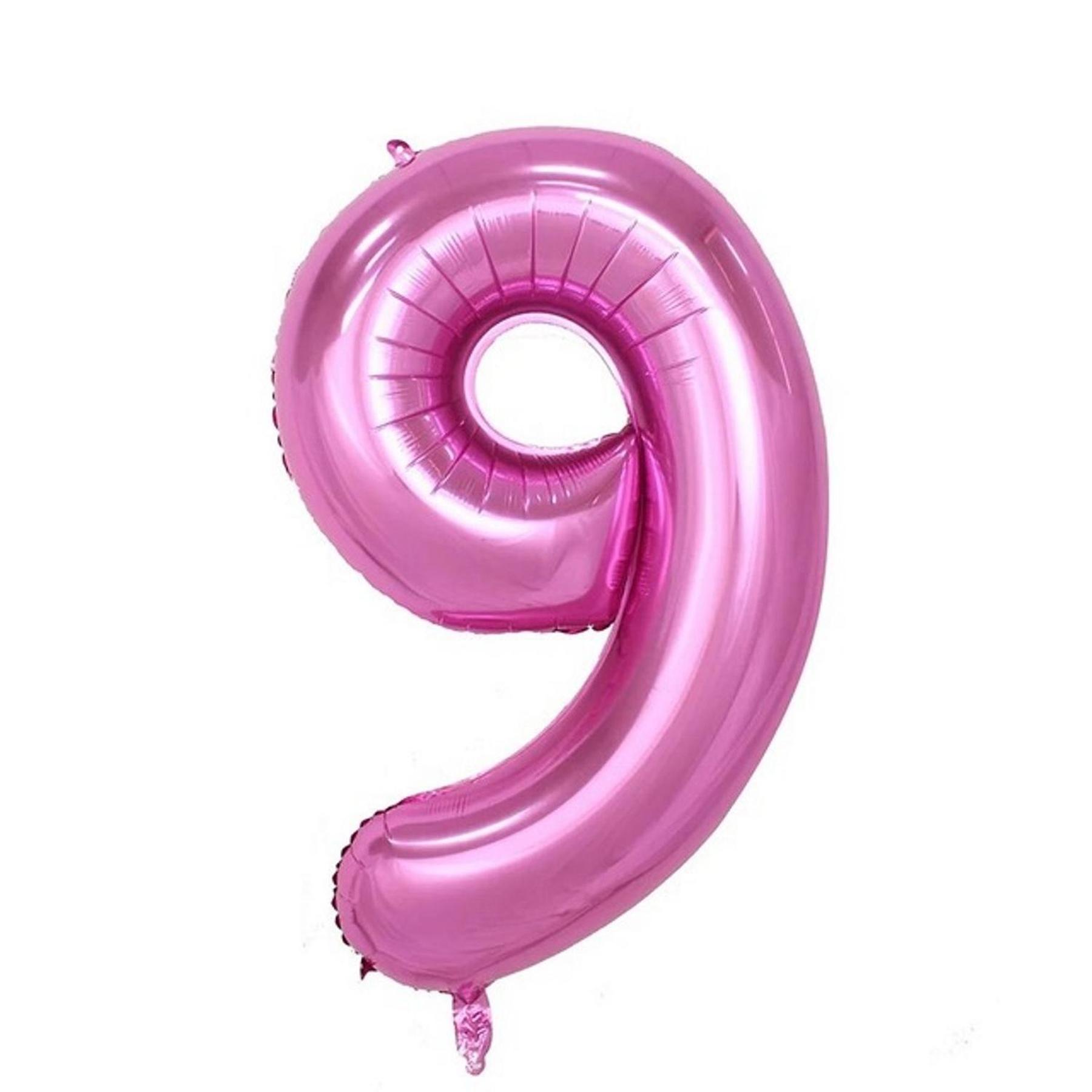 Folienballon Zahl 9, ca. 80 cm, pink, für Luftbefüllung